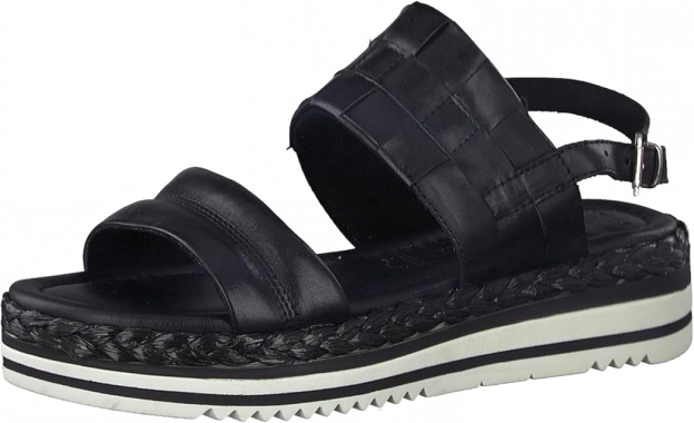 Marco Tozzi crno bele kožne sandale 2-2-28729-28